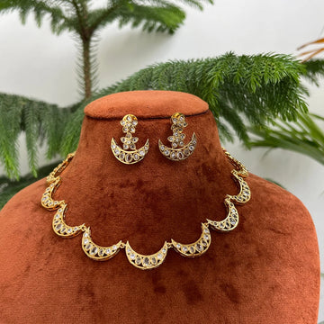 Crescent Moon American Diamond Choker Necklace Set