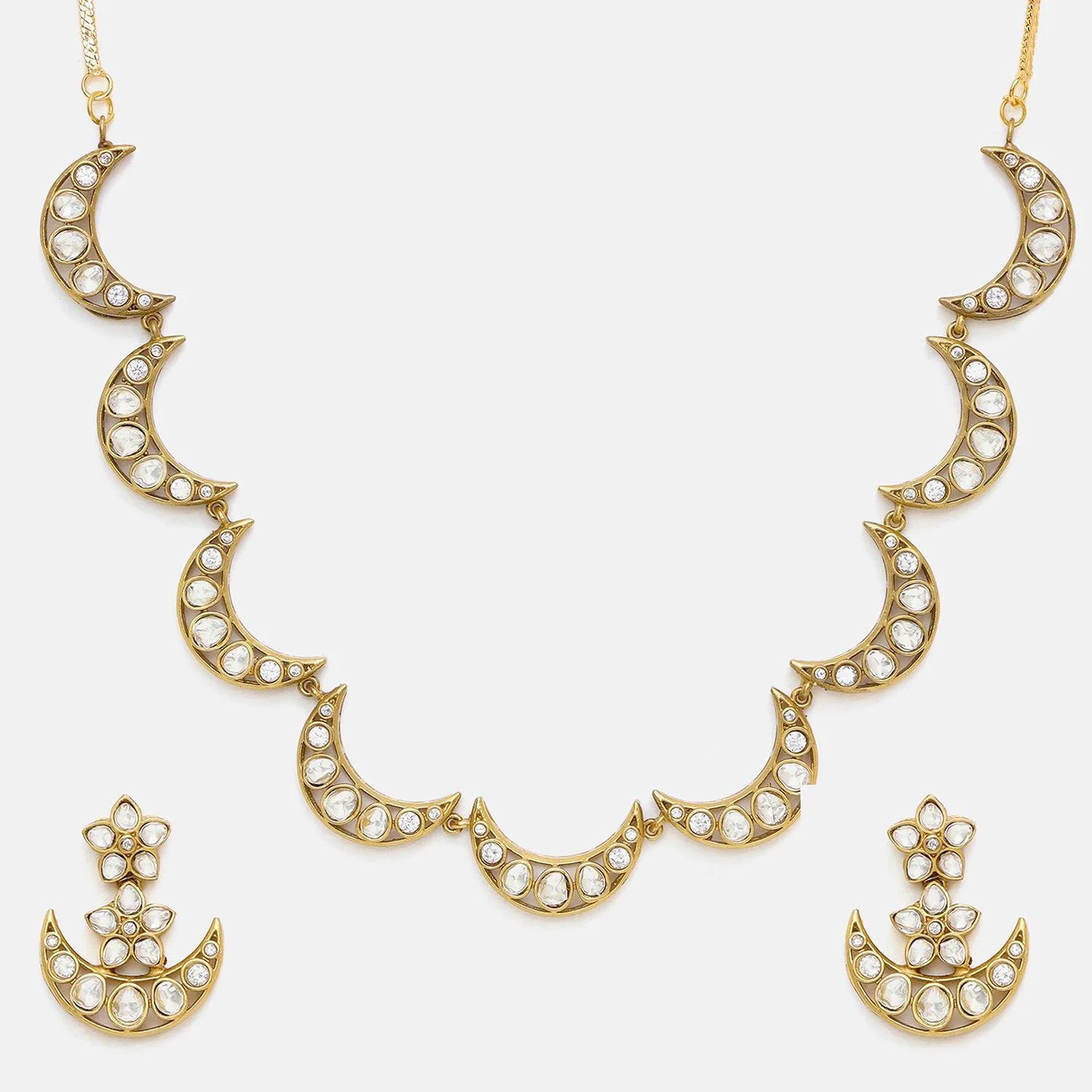 Crescent Moon American Diamond Choker Necklace Set
