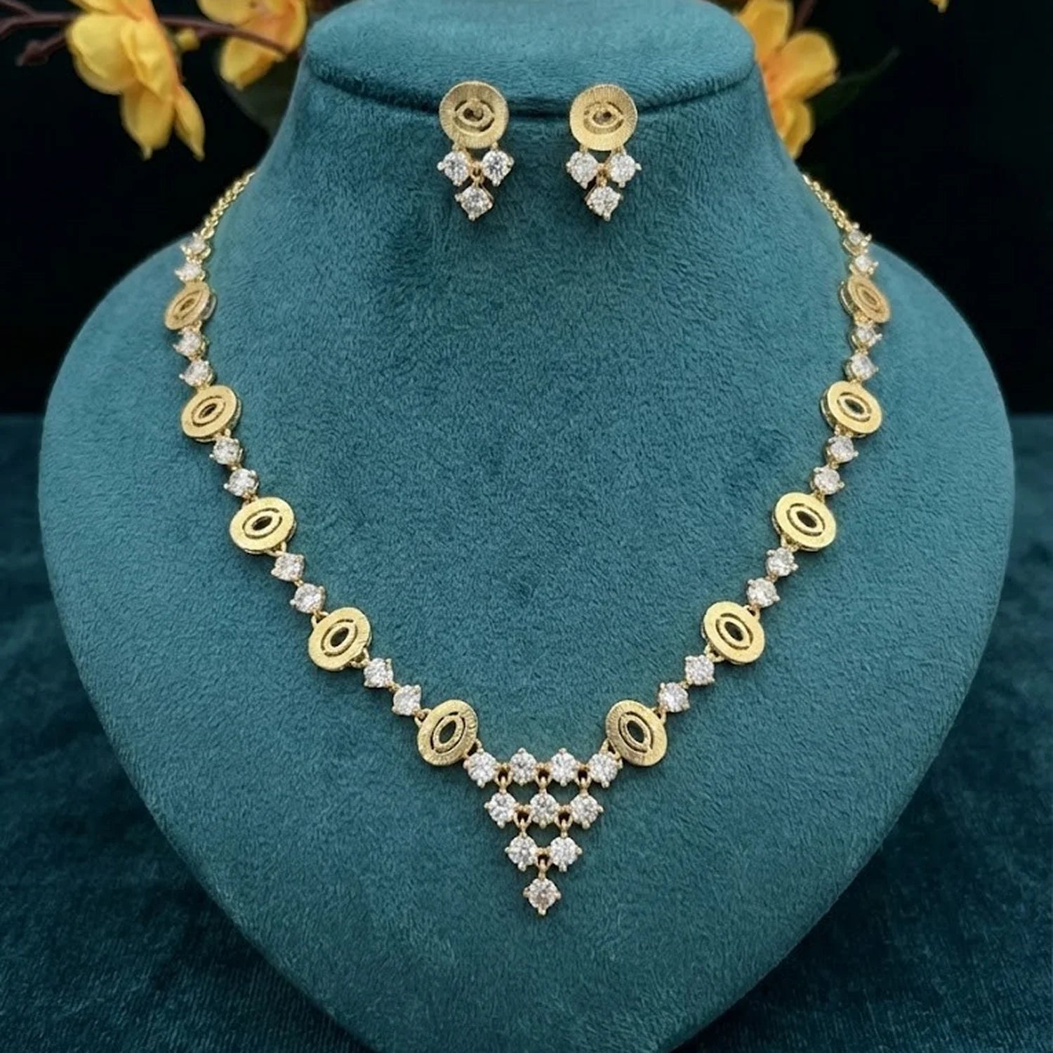 Minimal Gold AD Necklace Set with Drop Pendant