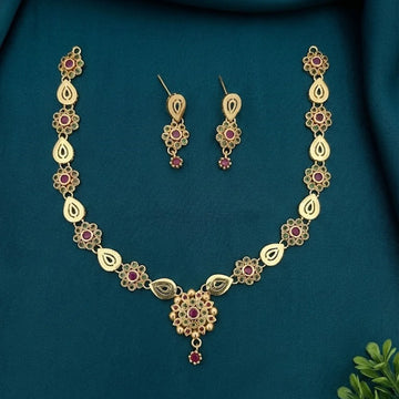 Floral Ruby Green American Diamond Necklace Set