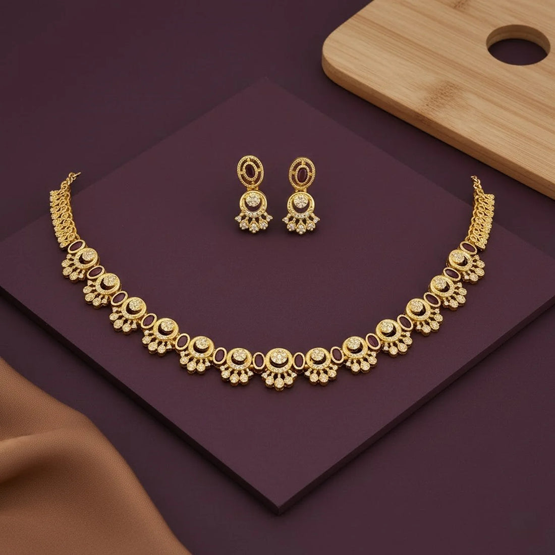 Ruby Stone American Diamond Necklace Set with Earrings