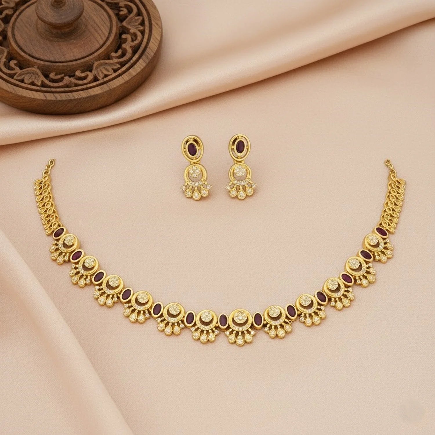 Ruby Stone American Diamond Necklace Set with Earrings
