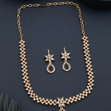 Blue Stone American Diamond Chain Necklace Set