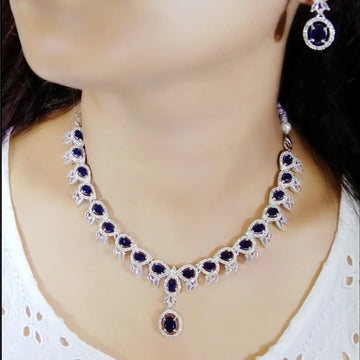 Blue Stone American Diamond Necklace Set with Earrings