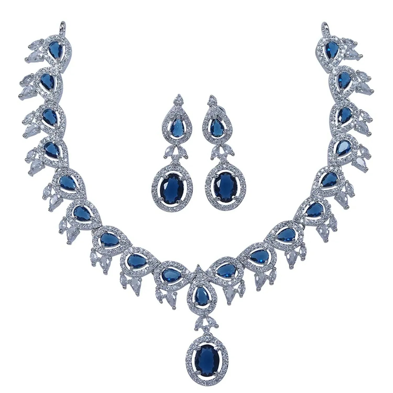 Blue Stone American Diamond Necklace Set with Earrings