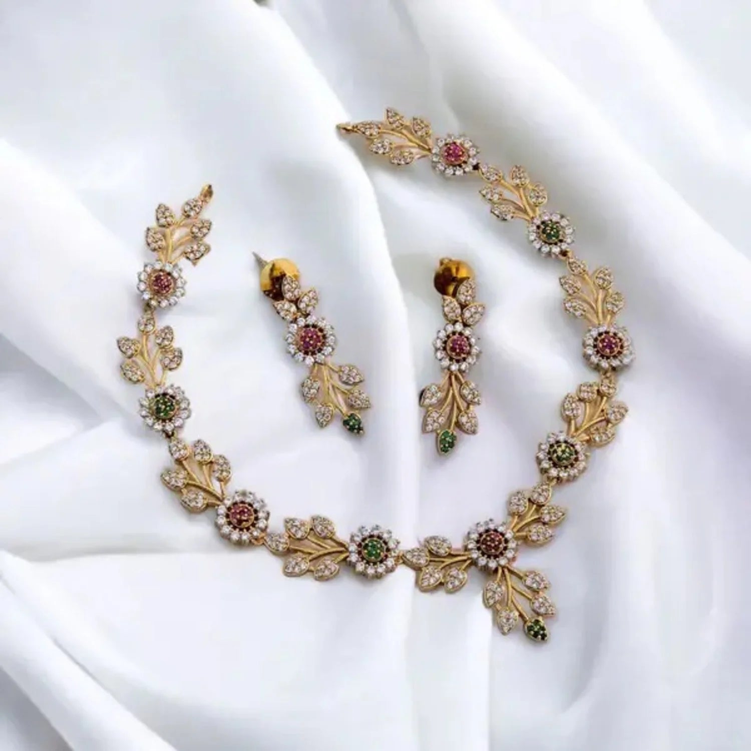 Multicolor Floral American Diamond Necklace Set
