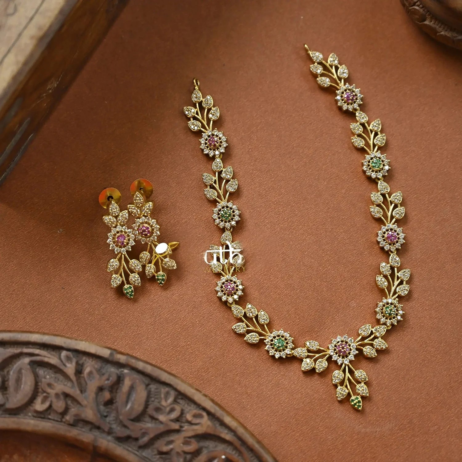 Multicolor Floral American Diamond Necklace Set