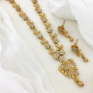 Floral Gold Plated American Diamond Necklace Set