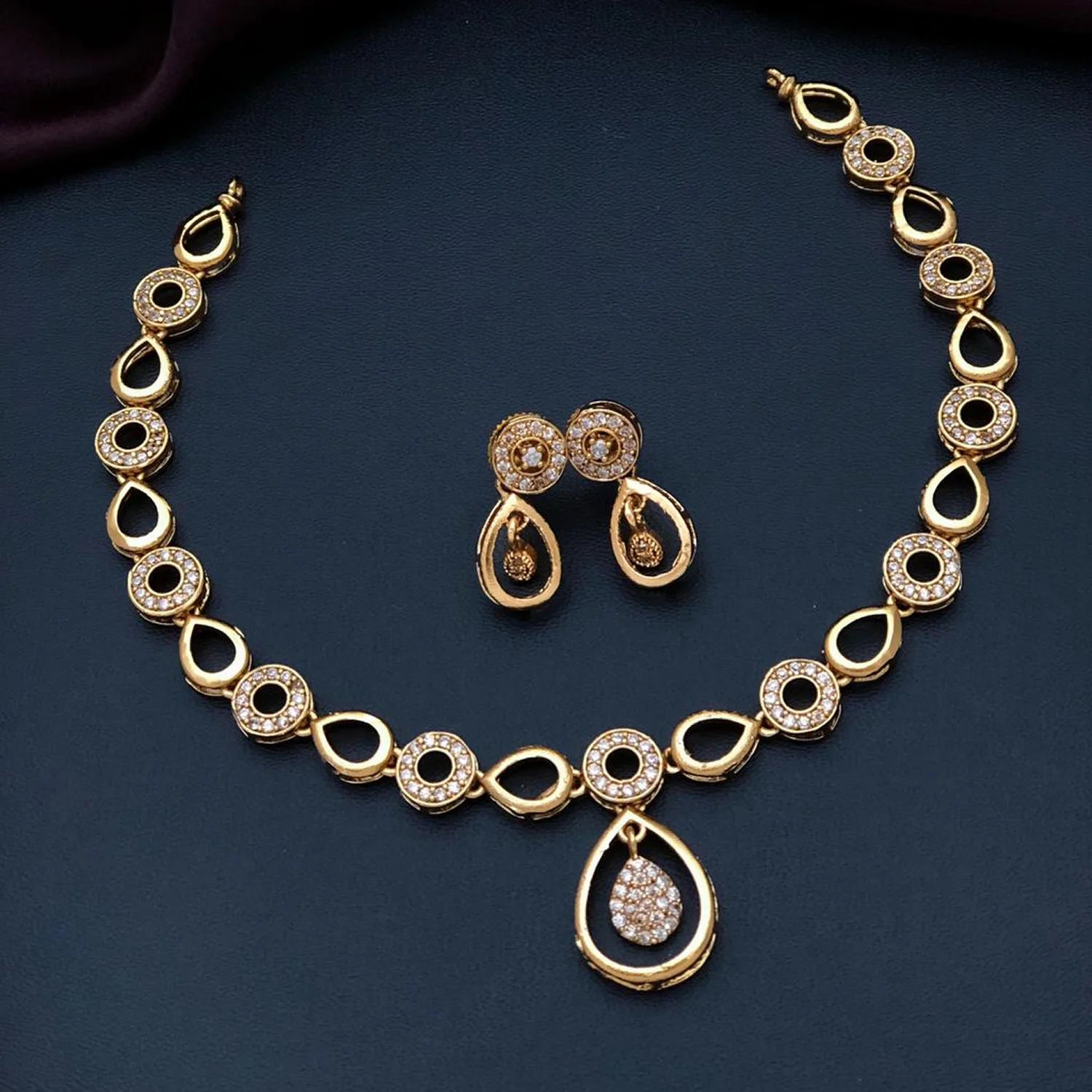 Multicolor Stone Gold Plated Designer Necklace Set with Earrings
