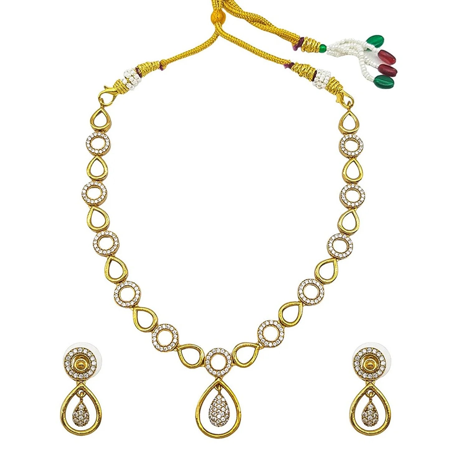 Multicolor Stone Gold Plated Designer Necklace Set with Earrings