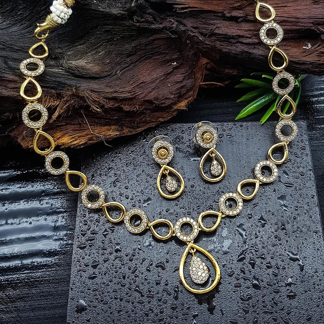 Multicolor Stone Gold Plated Designer Necklace Set with Earrings