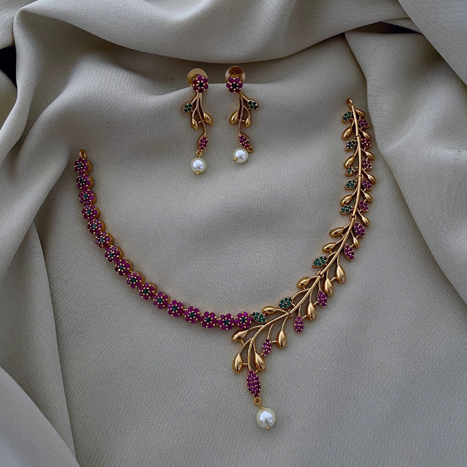 Multicolor Stone Gold Plated Designer Necklace Set with Earrings