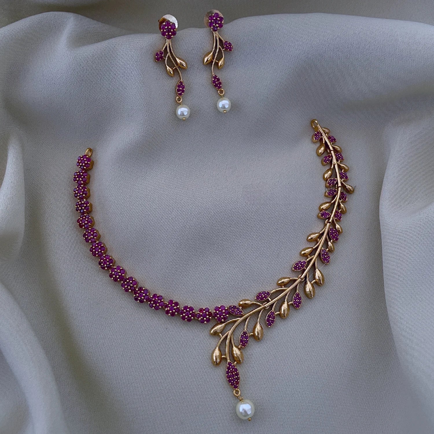 Ruby Stone Gold Plated Designer Necklace Set with Earrings