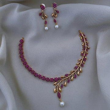 Ruby Stone Gold Plated Designer Necklace Set with Earrings