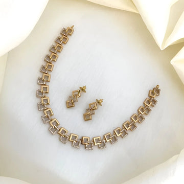 Geometric Gold AD Necklace Set with Earrings