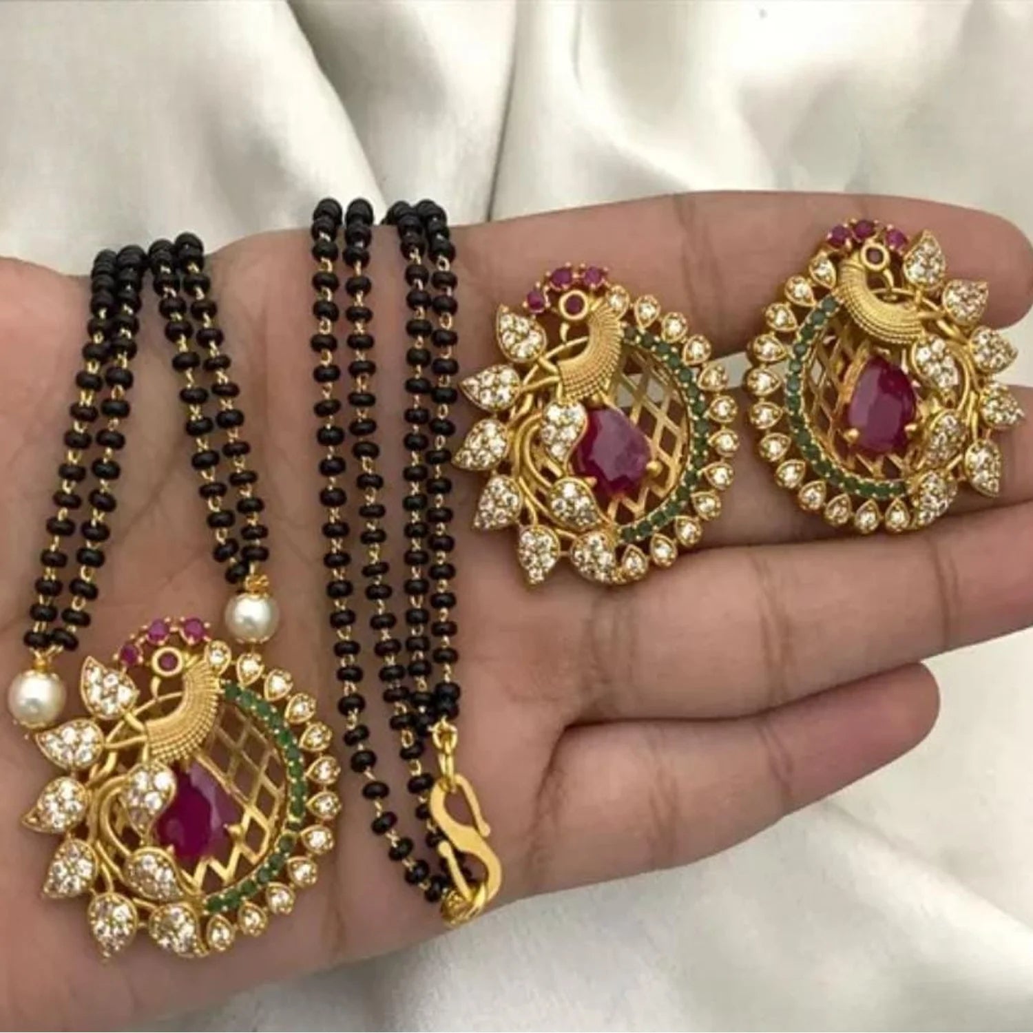 Peacock Mangalsutra Pendant Set with AD Stones