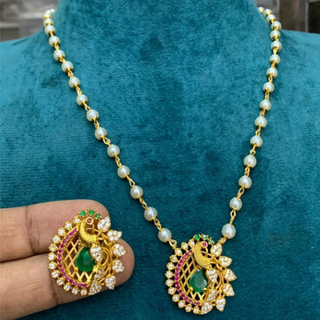 Peacock Pearl Pendant Set with Earrings Gold Plated