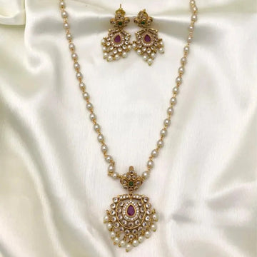 Pearl Kundan Gold Plated Pendant Necklace Set