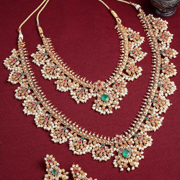 South Indian Bridal Necklace Combo Set with Pearls