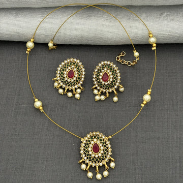 Kundan Pearl Drop Pendant Set with Earrings Gold Plated