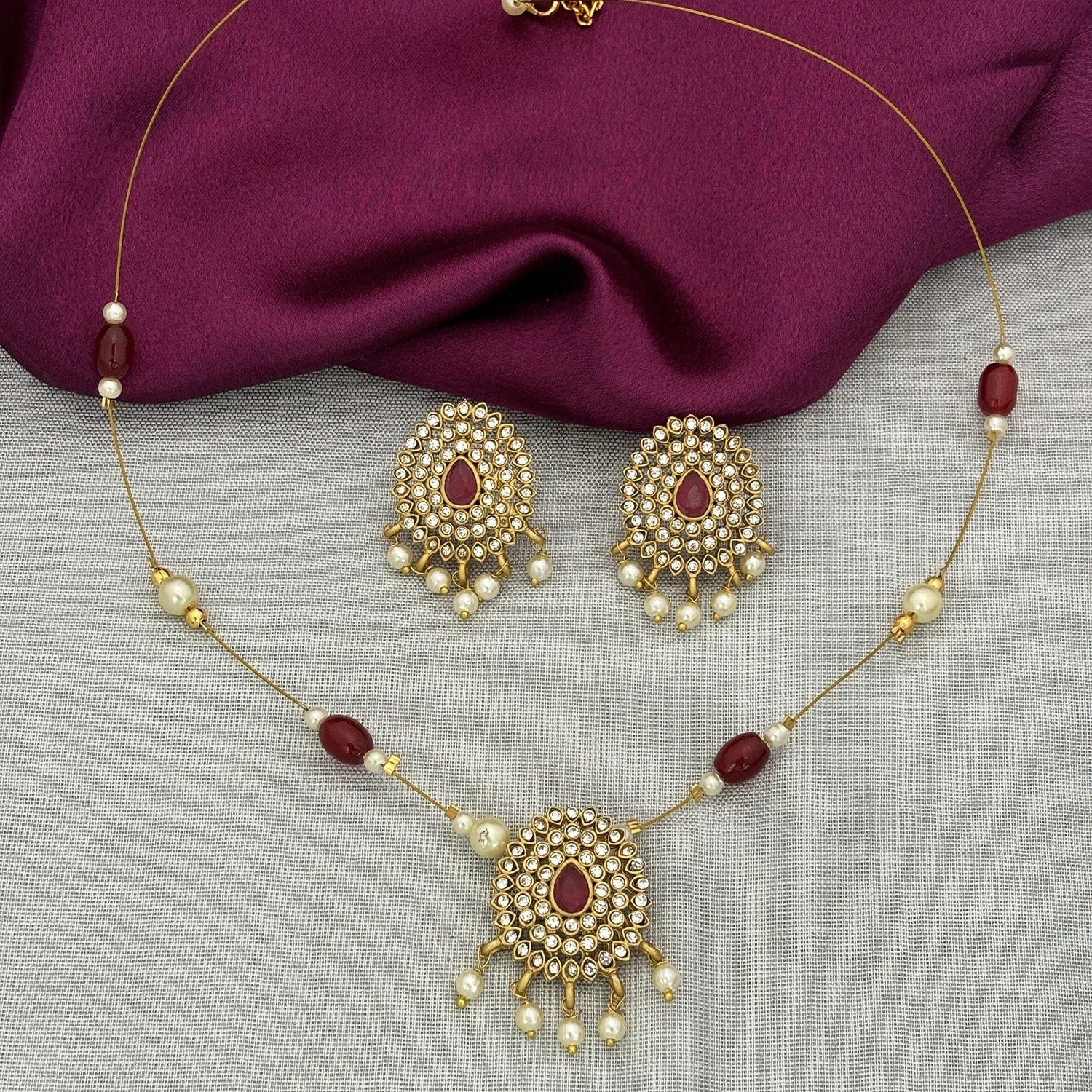 Kundan Pearl Drop Pendant Set with Earrings Gold Plated