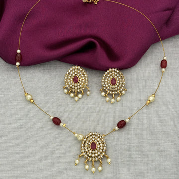 Kundan Pearl Drop Pendant Set with Earrings Gold Plated