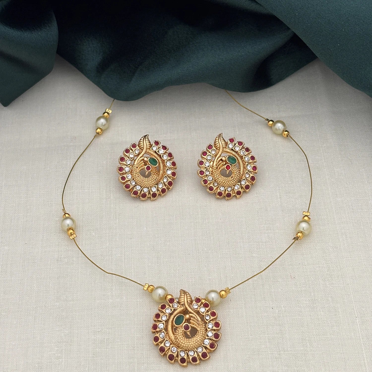 Pearl Drop Gold Plated Pendant Set with Earrings