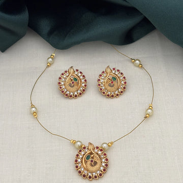 Pearl Drop Gold Plated Pendant Set with Earrings