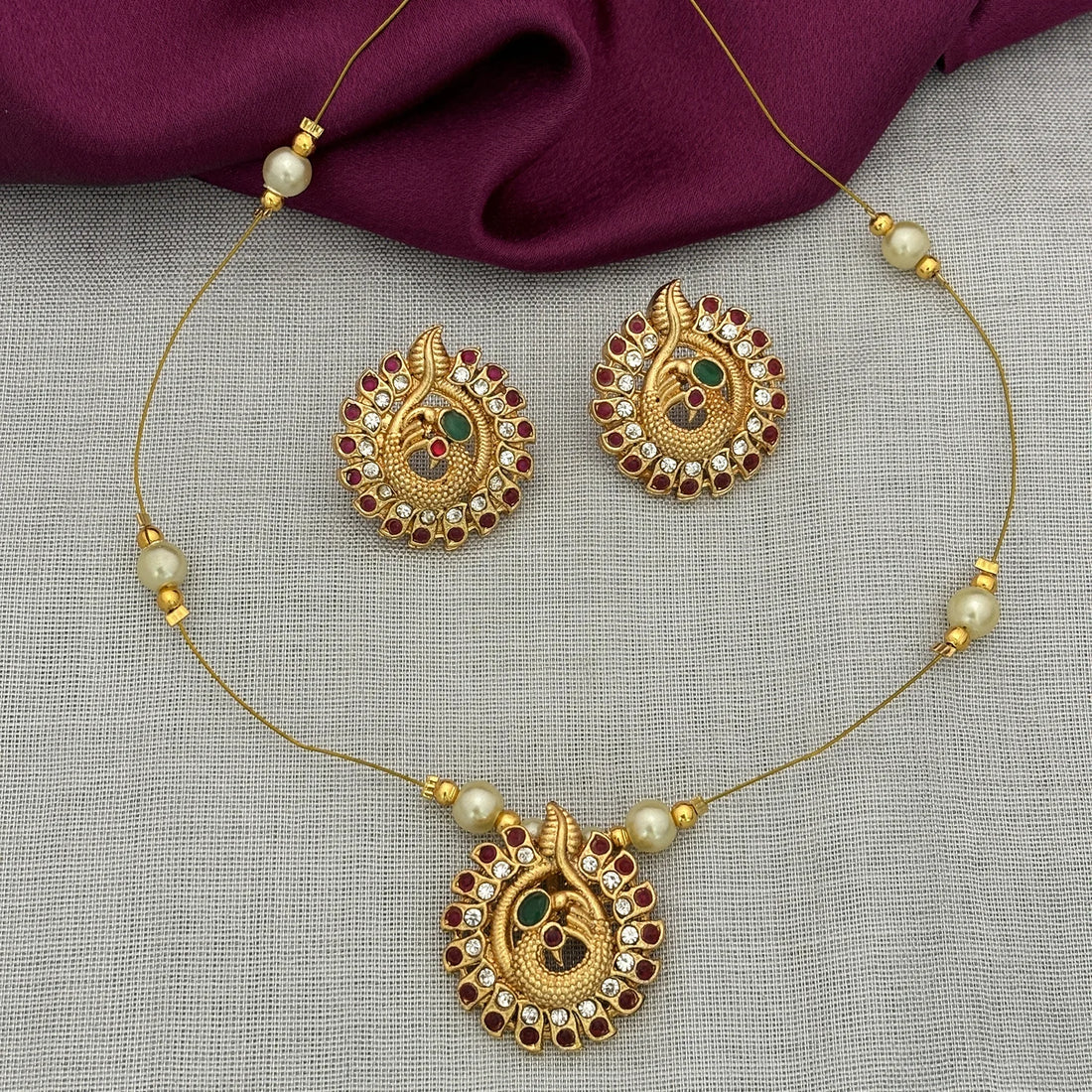 Pearl Drop Gold Plated Pendant Set with Earrings