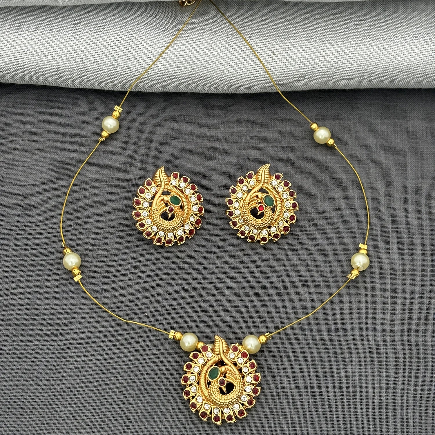 Pearl Drop Gold Plated Pendant Set with Earrings