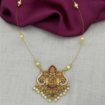 Temple Lakshmi Gold Plated Pendant Set with Pearls