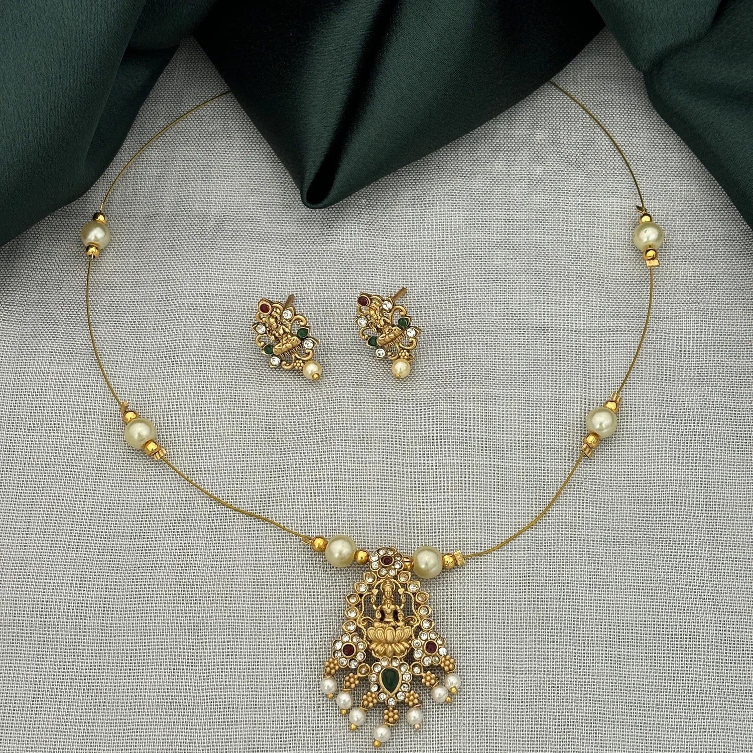 Lakshmi Pearl Gold Plated Pendant Set with Earrings