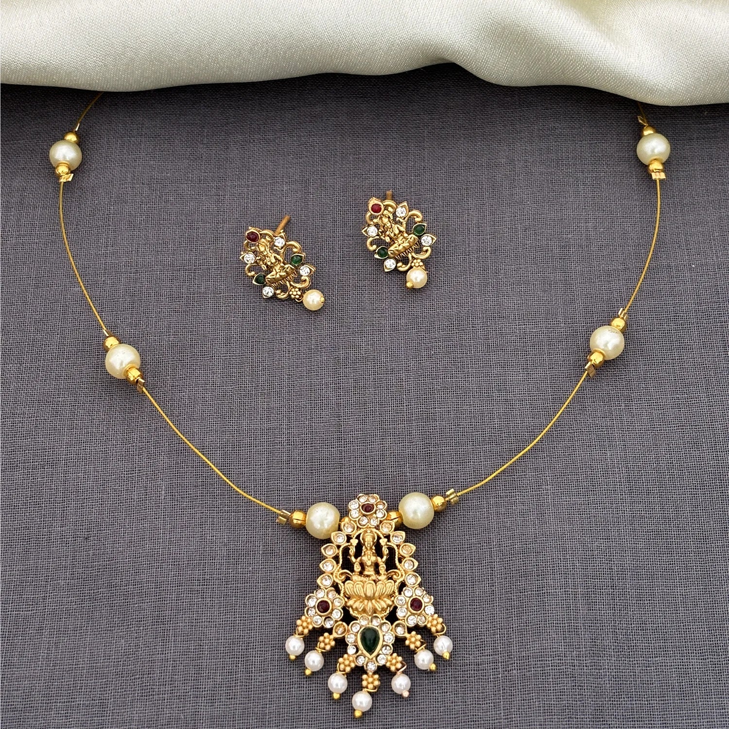 Lakshmi Pearl Gold Plated Pendant Set with Earrings