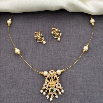 Lakshmi Pearl Gold Plated Pendant Set with Earrings
