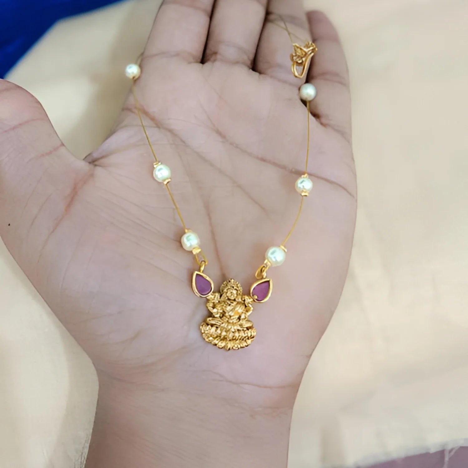 Pearl Chain Lakshmi Gold Plated Pendant Set