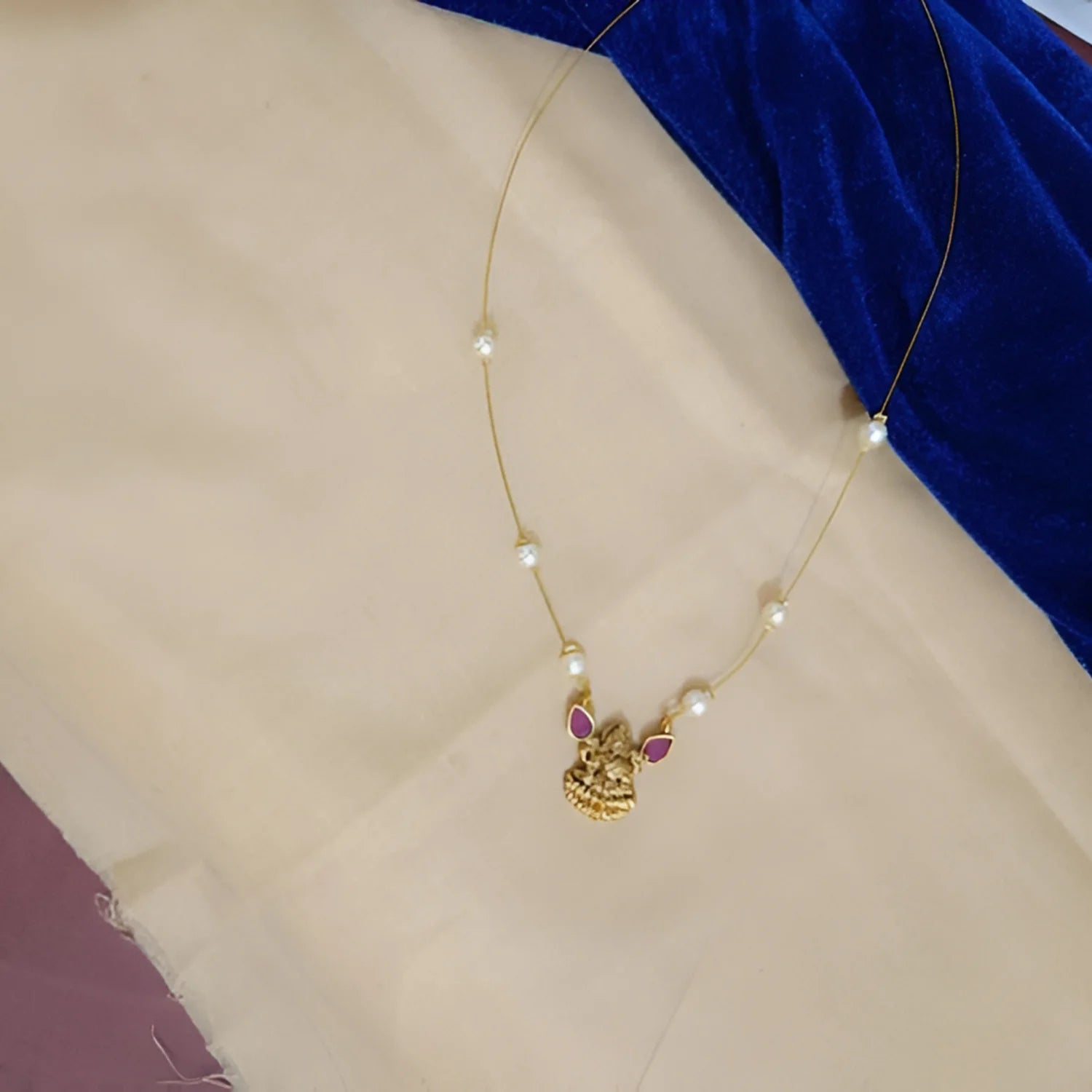 Pearl Chain Lakshmi Gold Plated Pendant Set