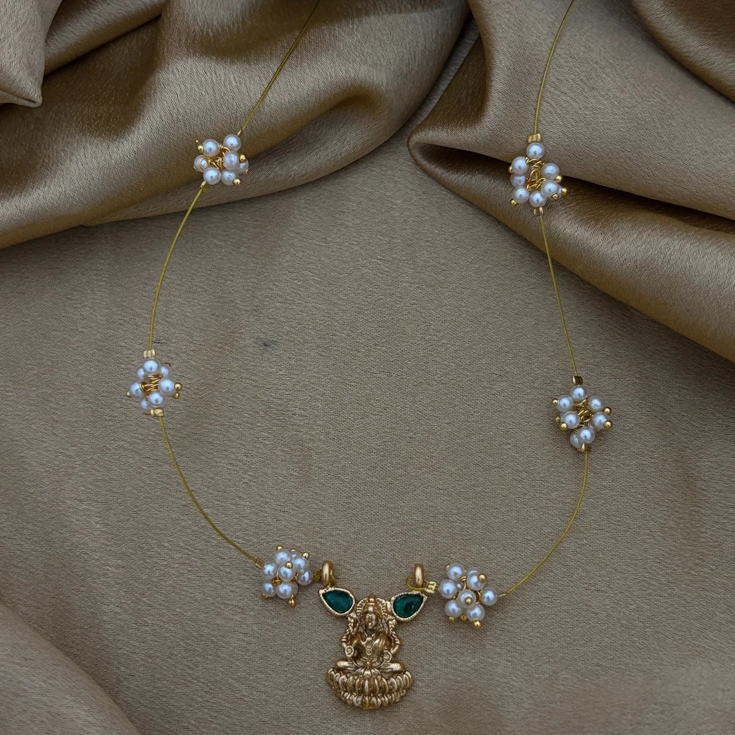 Lakshmi Minimal Gold Plated Pendant Set with Pearl Chain