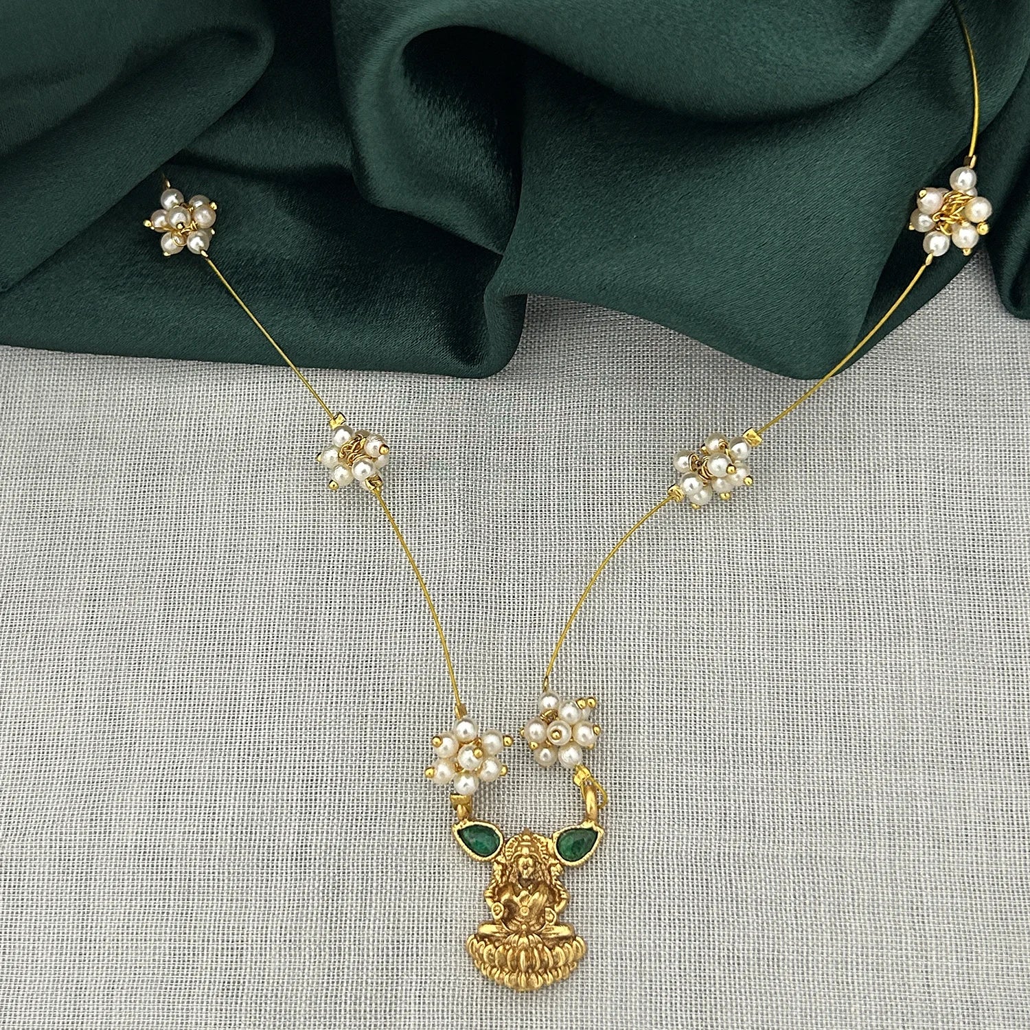 Lakshmi Minimal Gold Plated Pendant Set with Pearl Chain