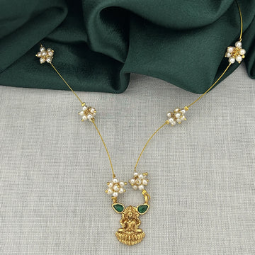 Lakshmi Minimal Gold Plated Pendant Set with Pearl Chain