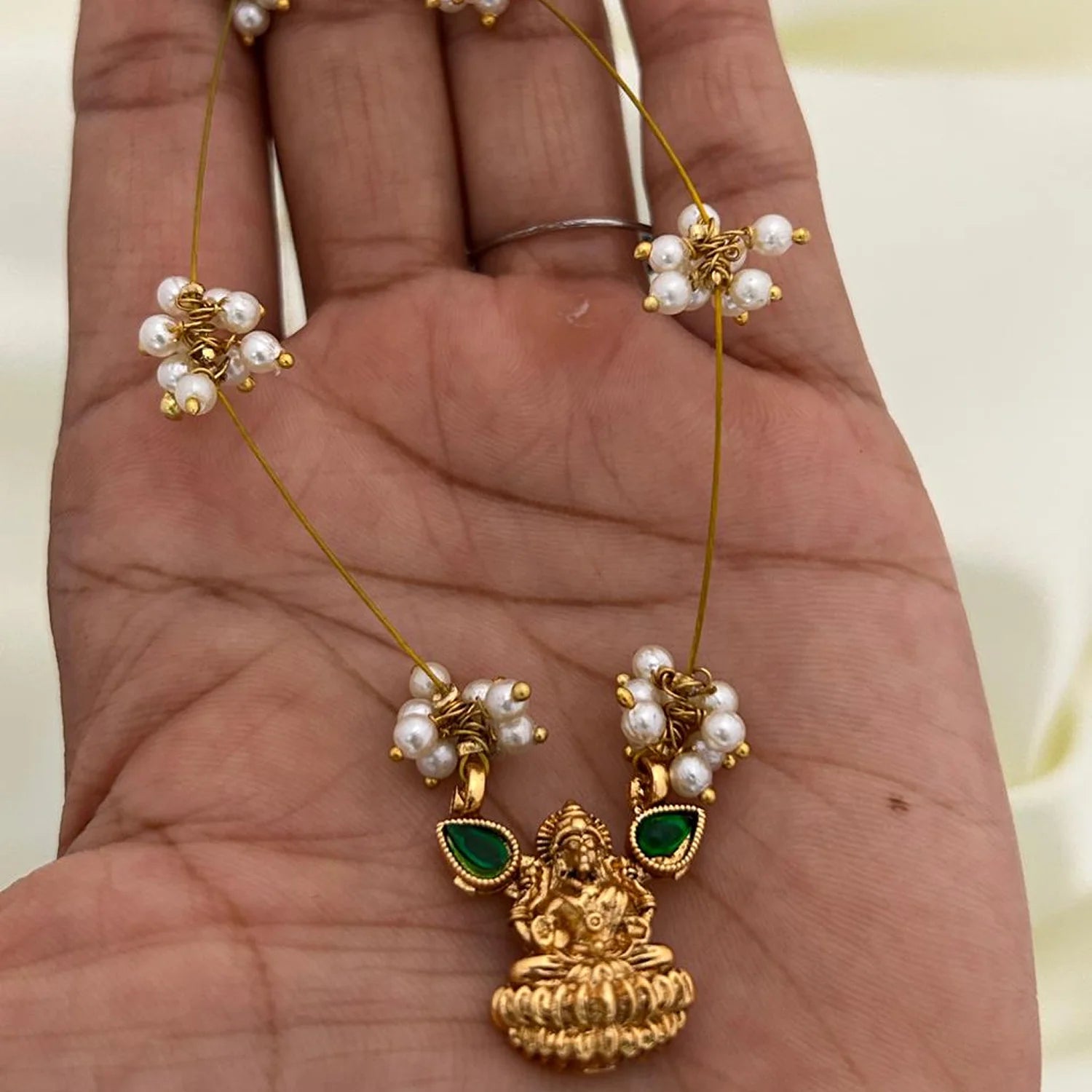 Lakshmi Minimal Gold Plated Pendant Set with Pearl Chain