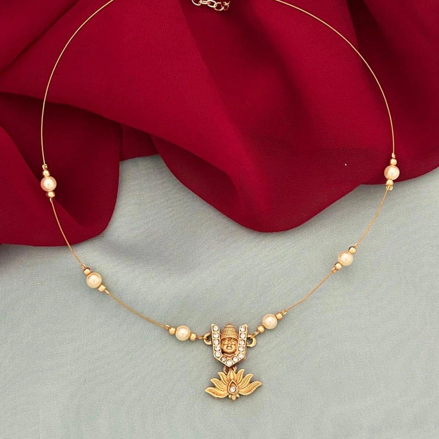 Lakshmi Lotus Pearl Gold Plated Pendant Set