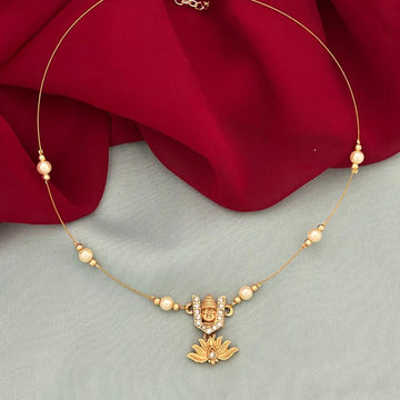 Lakshmi Lotus Pearl Gold Plated Pendant Set
