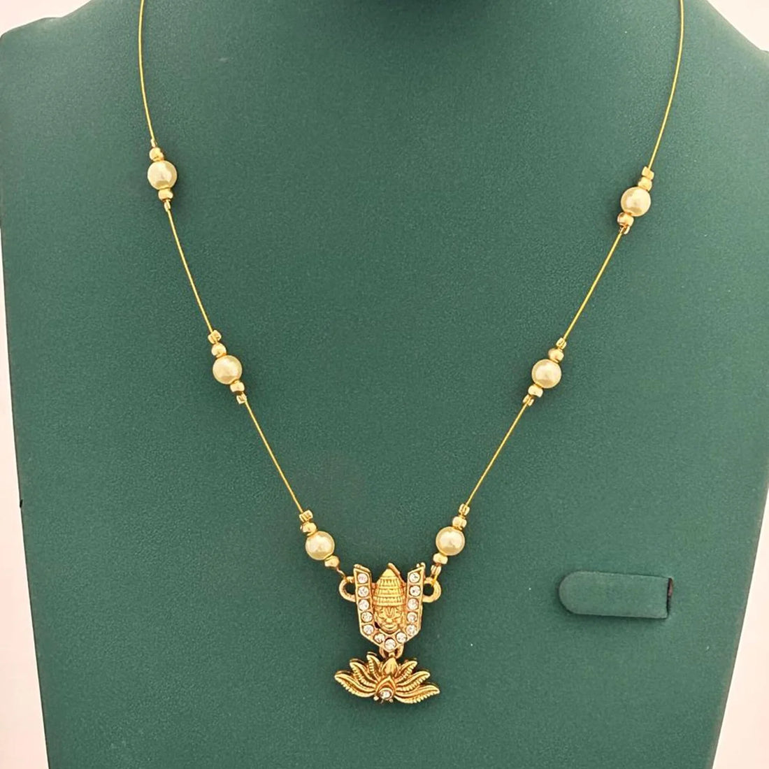 Lakshmi Lotus Pearl Gold Plated Pendant Set