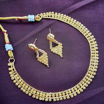 Elegant Gold Beaded South Indian Necklace Set with Earrings