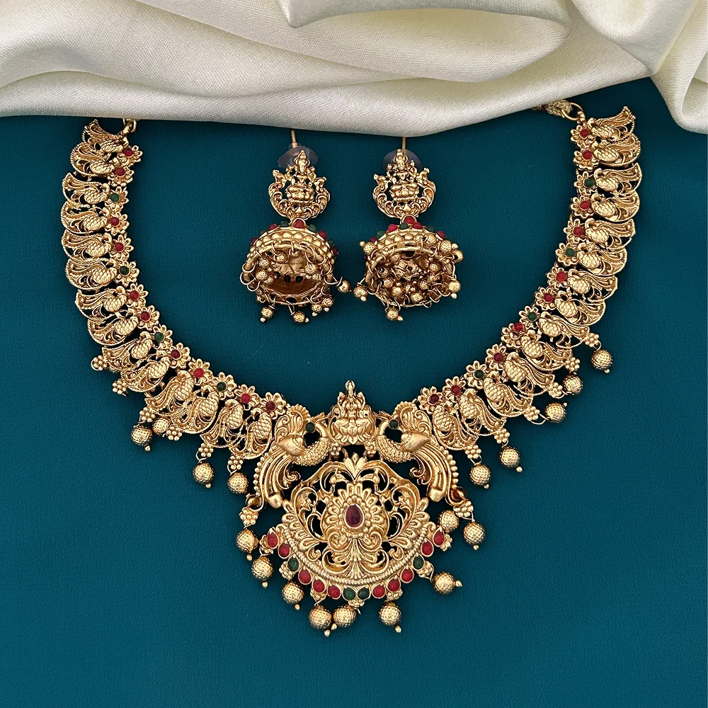 Antique Lakshmi Temple Gold Plated South Indian Necklace Set