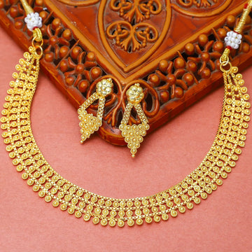 Classic Gold Beaded South Indian Necklace Set with Earrings
