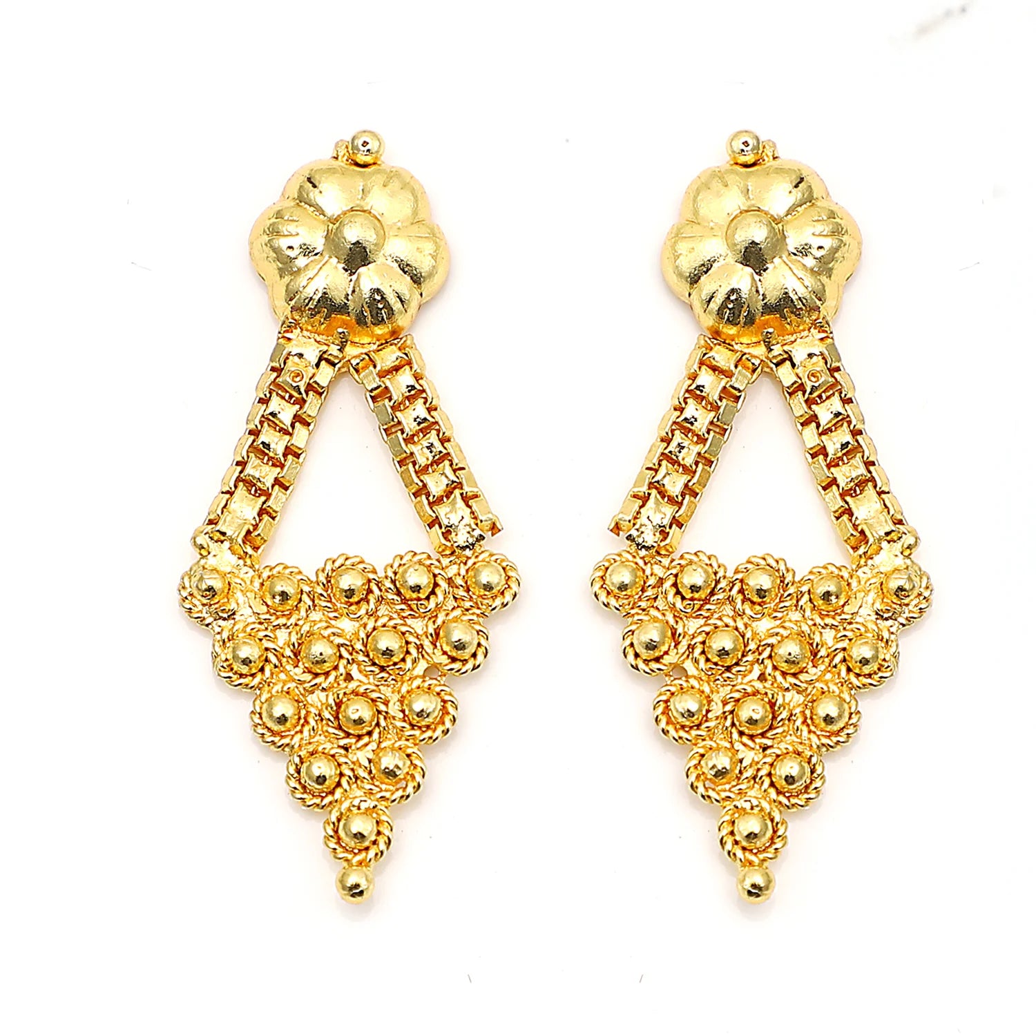 Classic Gold Beaded South Indian Necklace Set with Earrings