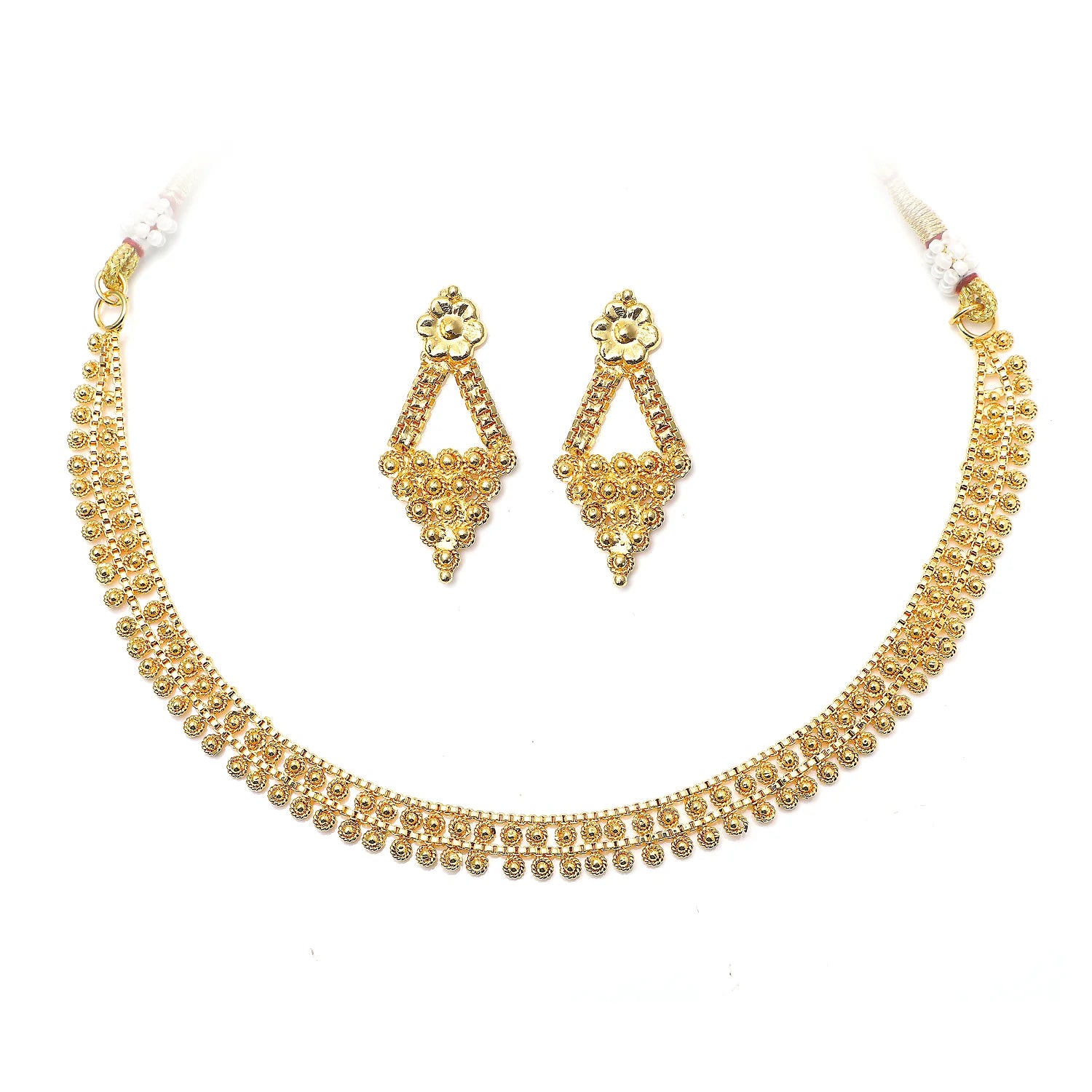Elegant Gold Beaded South Indian Necklace Set with Earrings