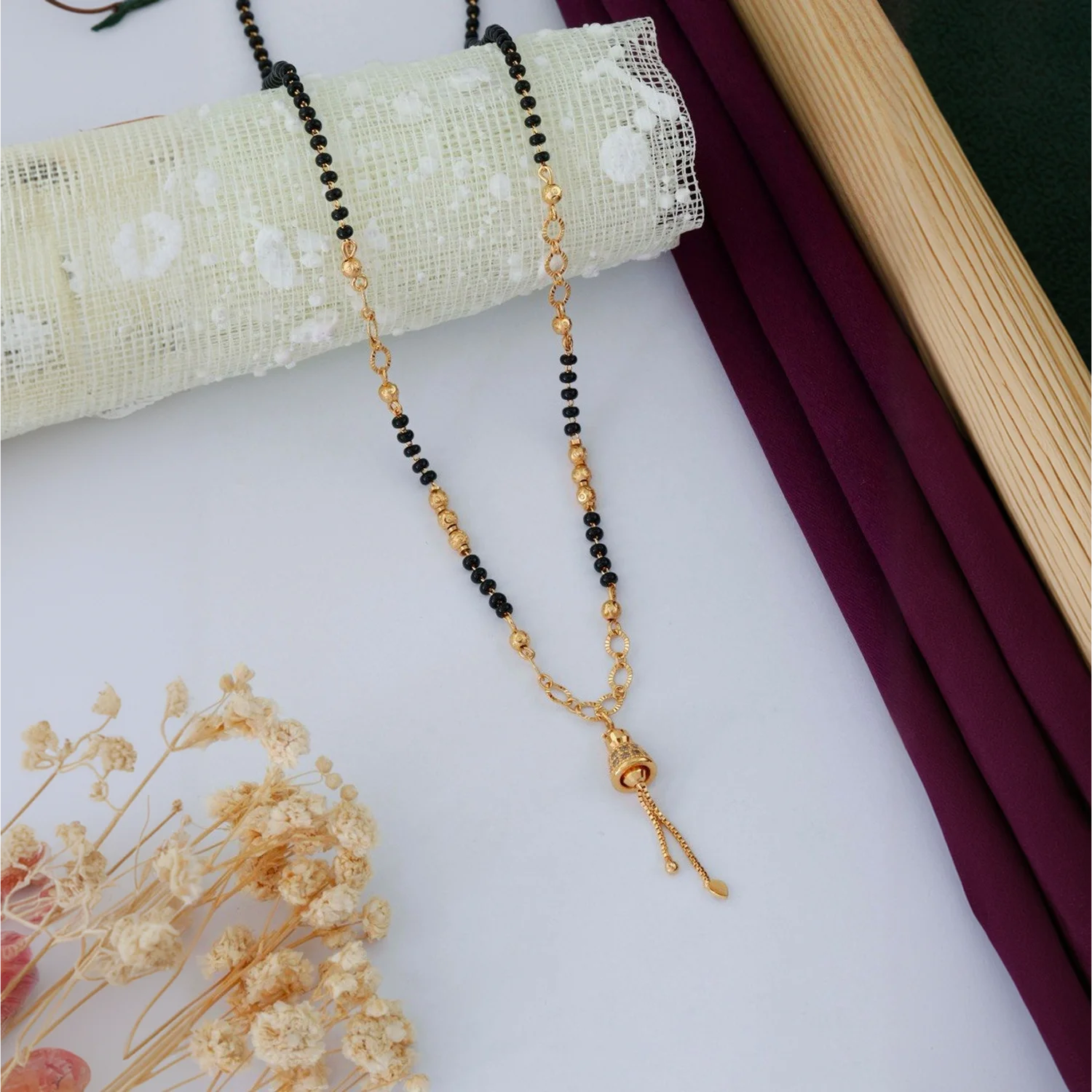 Elegant Gold Plated Black Beads Mangalsutra Necklace for Women