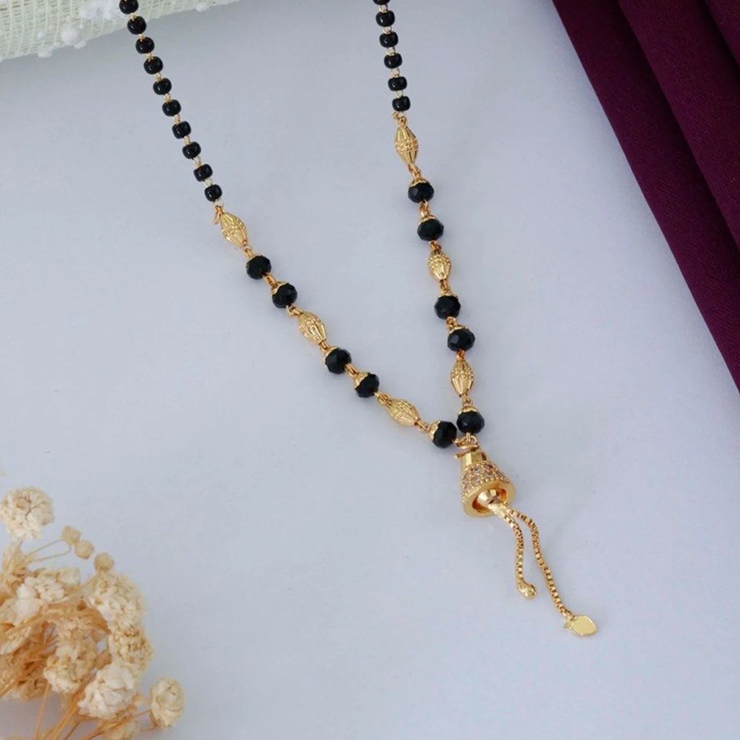 Stylish Gold Plated Black Beads Mangalsutra Necklace for Women
